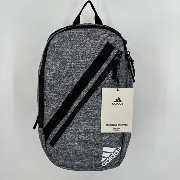 adidas Prime Sling Backpack Heather Gray Large School Bag Fits Laptop/Tablet Boy - Picture 1 of 16